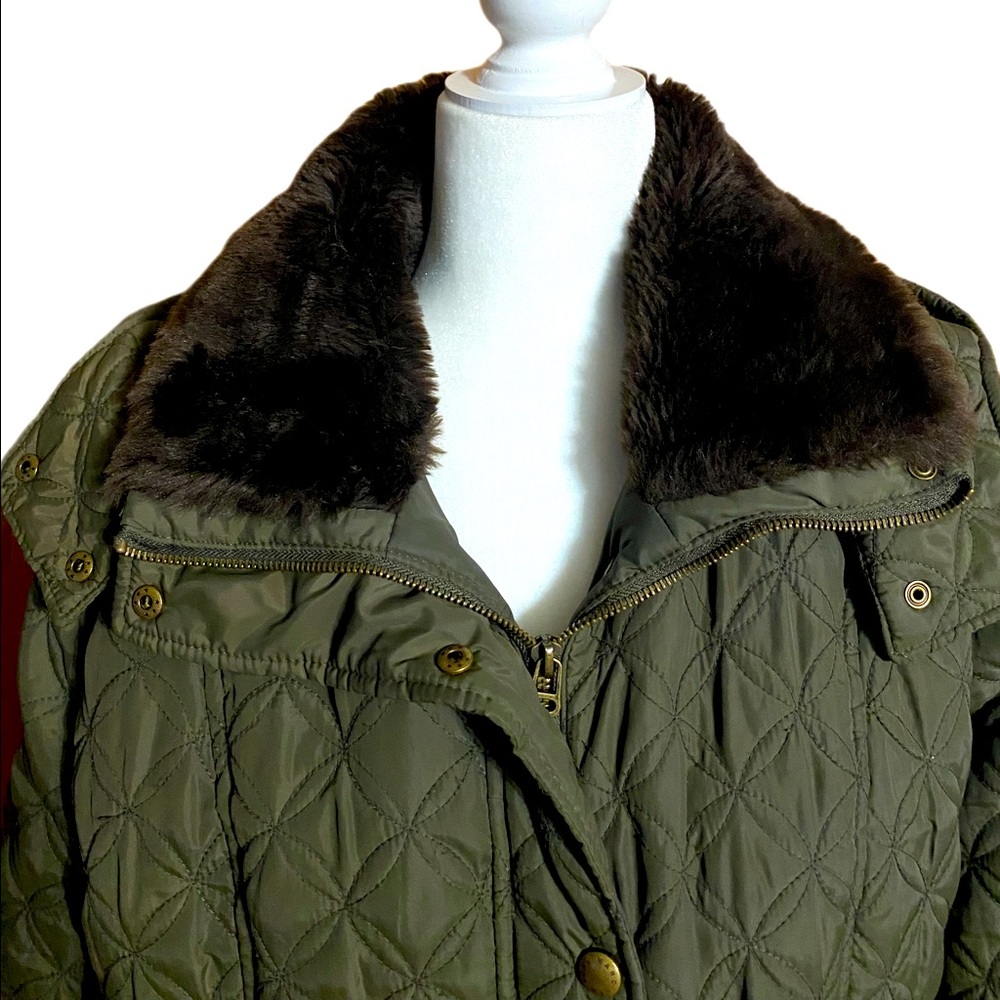 Marc New York Olive Quilted Drawstring Coat